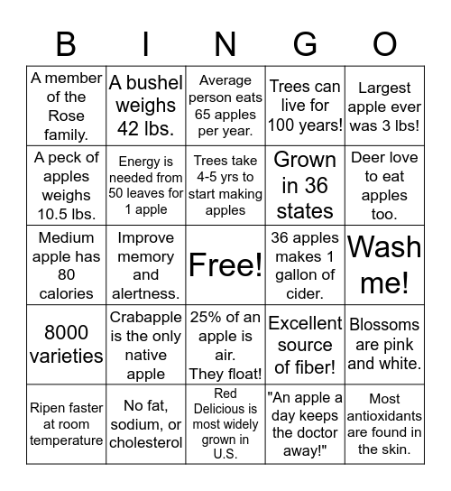 Apple facts bingo! Bingo Card