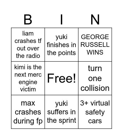 zandvoort Bingo Card