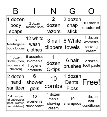 KEY CLUB Hygiene Drive BINGO Card