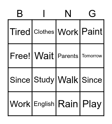 Present Perfect Continuous Tense Bingo Card