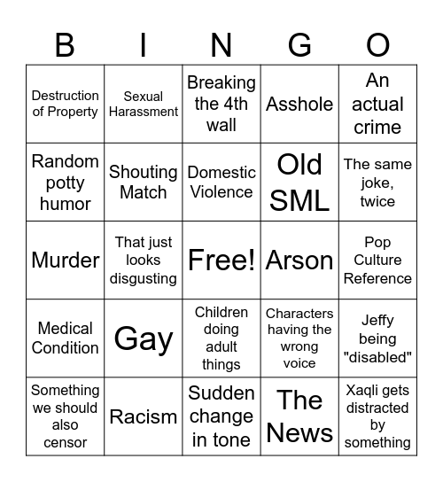 SML out of context Bingo Card