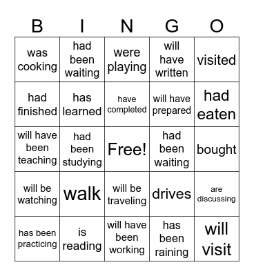 Verb Tenses Bingo Card