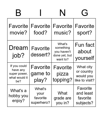 Get to Know You Bingo! Bingo Card