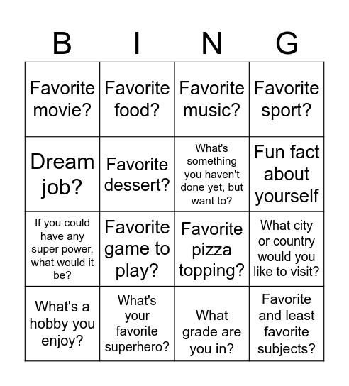 Get to Know You Bingo! Bingo Card