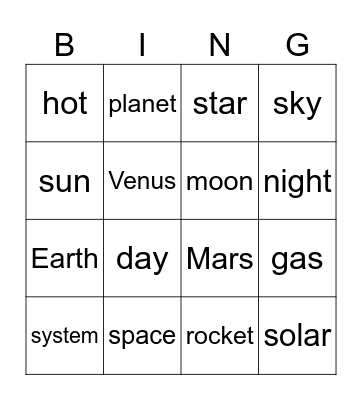 Space Bingo Card