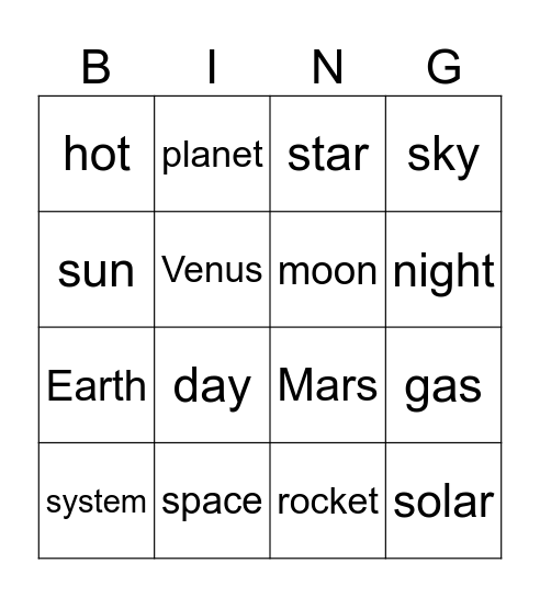 Space Bingo Card
