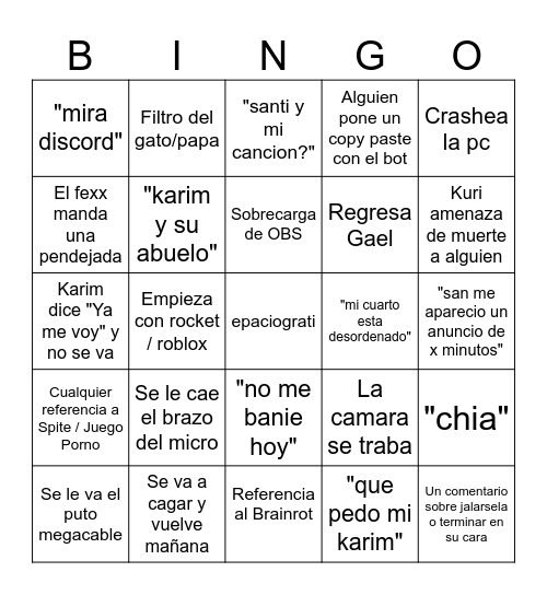 STREAM FACE REVEAL SANTI Bingo Card