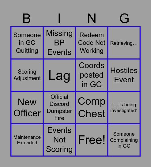ArcFall BINGO Card