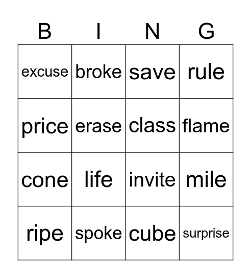 Week 3 Spelling Words Bingo Card