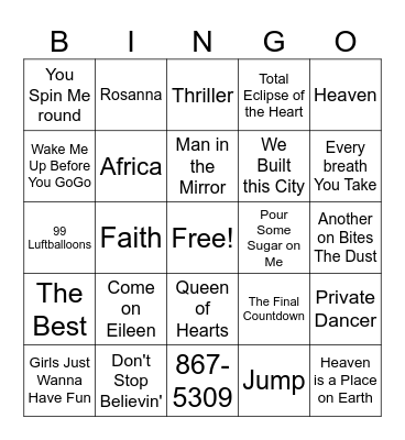 80s Bingo Card
