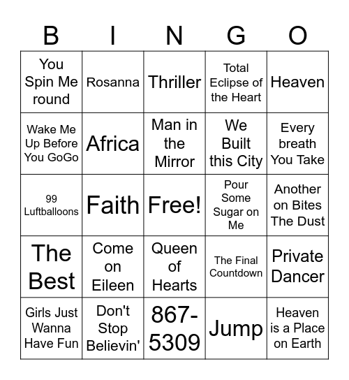 80s Bingo Card