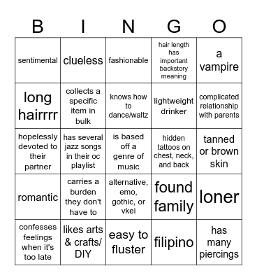 kain oc trope bingo Card