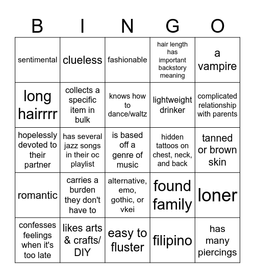 kain oc trope bingo Card