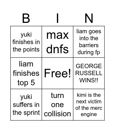 zandvoort zoo edition Bingo Card