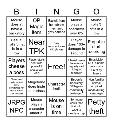 Aether Fall Bingo Card