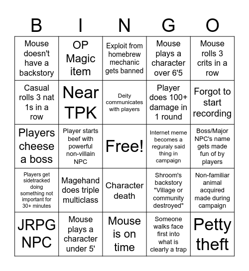 Aether Fall Bingo Card