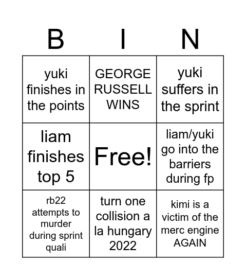 ITS NEVER (TSUN)OVER Bingo Card