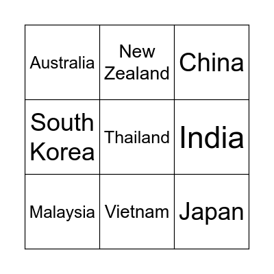 National Flags Bingo Card