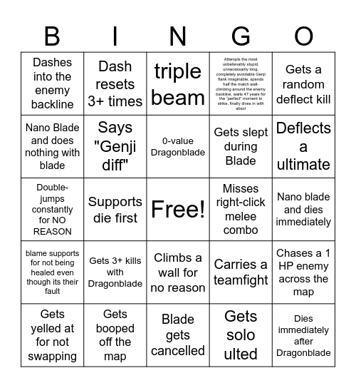 GENJI OVERWATCH Bingo Card