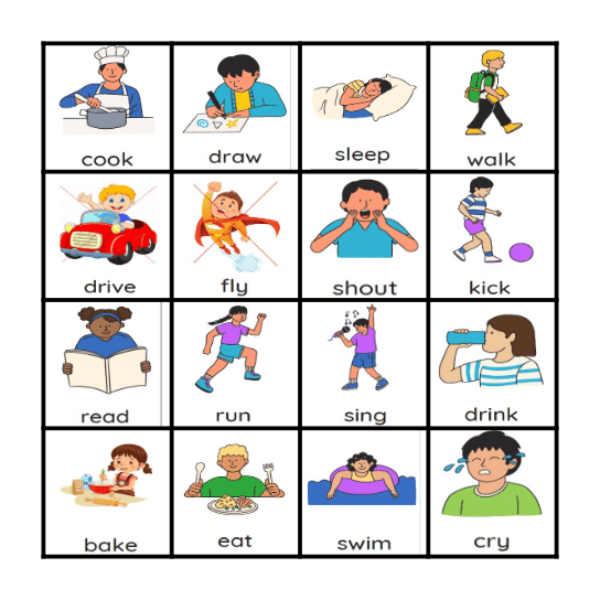Action Words Bingo Card