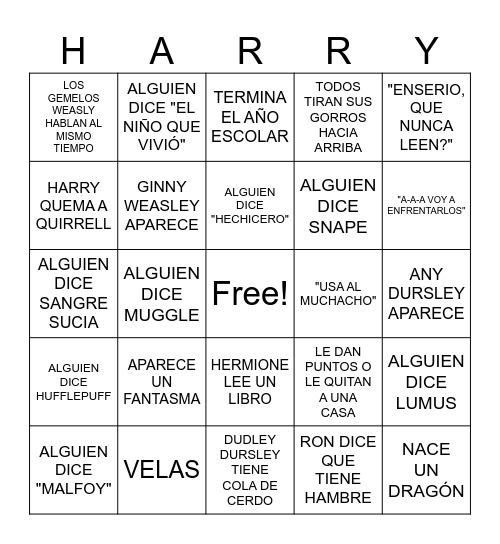 HARRY POTTER Y LA PIEDRA FILOSOFAL Bingo Card