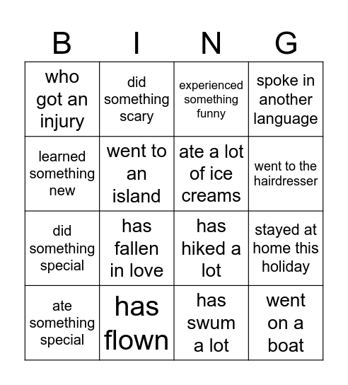 Find somebody who....   during the holidays Bingo Card