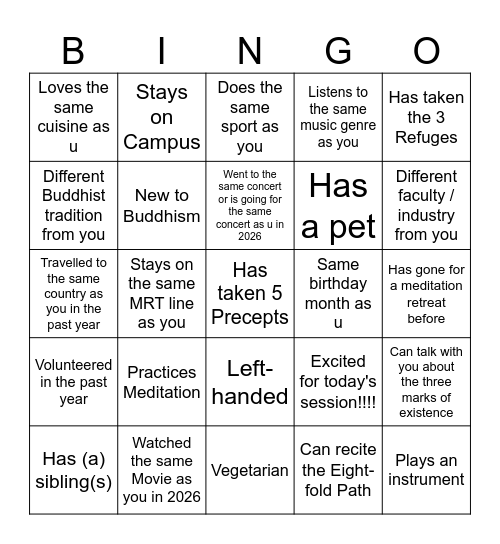 NUSBS Welcome Tea Bingo Card