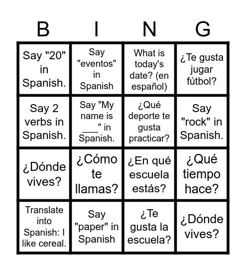 Lotería de Conversación Bingo Card