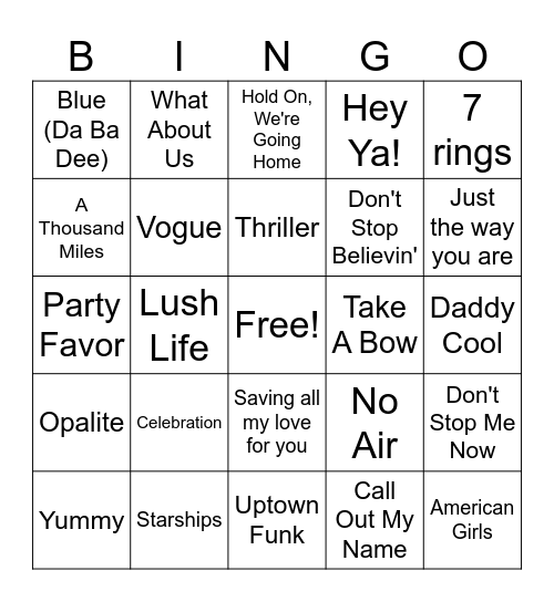 Music Bingo Card