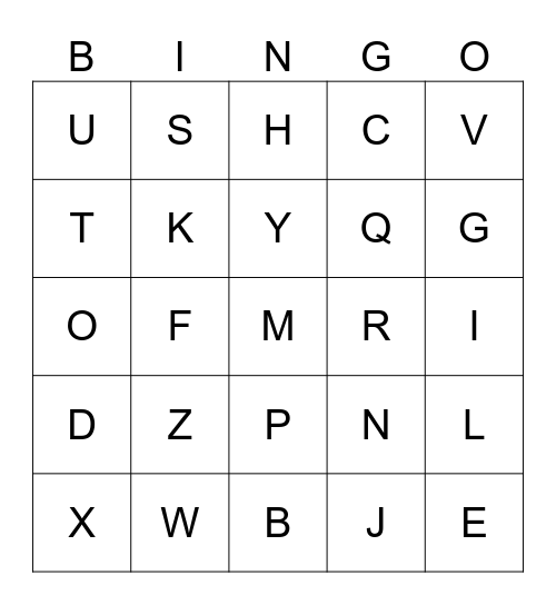 ALPHABET Bingo Card