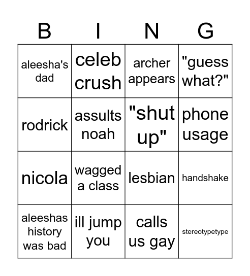 macie and aleesha bing Bingo Card