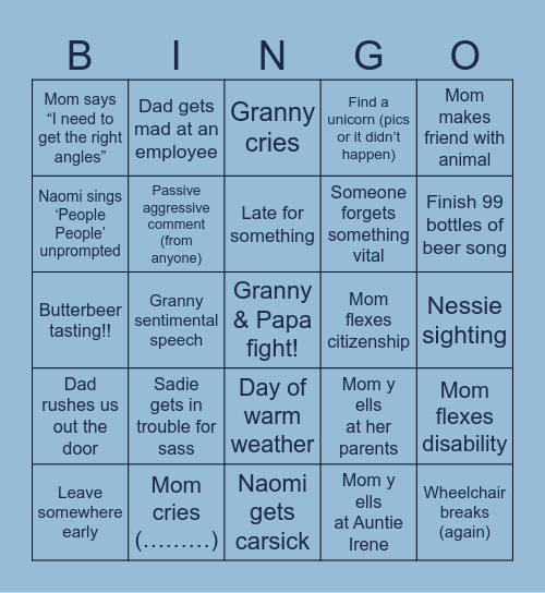 Scotland Bingo Card