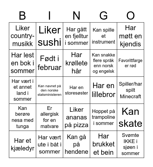 Bli kjent-BINGO Card