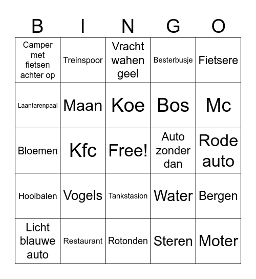 Onderweg Bingo Card