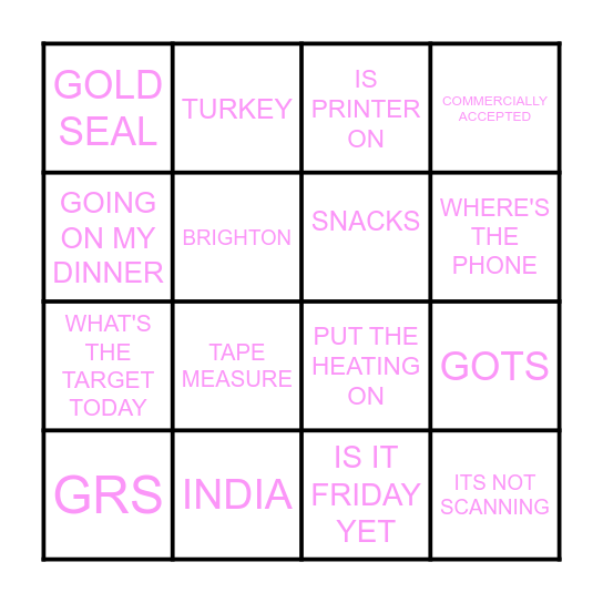 QC BINGO Card