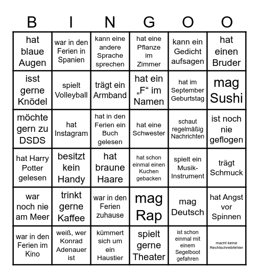 Kennenlern Bingo Card