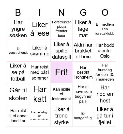 Finn noen i klassen som Bingo Card