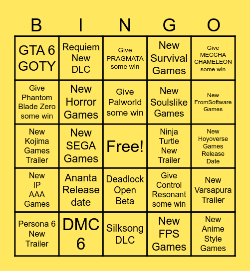 GOTY 2026 Bingo Card