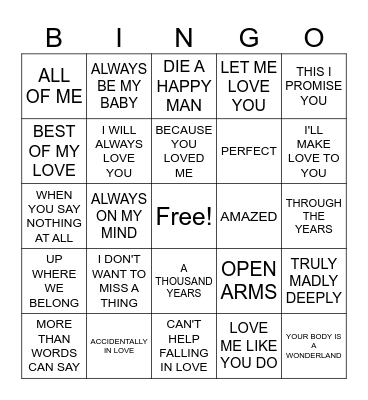 LOVE SONGS Bingo Card