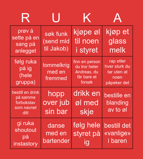 RUKA Bingo Card
