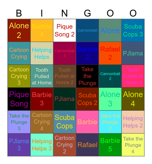 1 Second Every from 36 Brian On-Screen Beginning Bingo Card