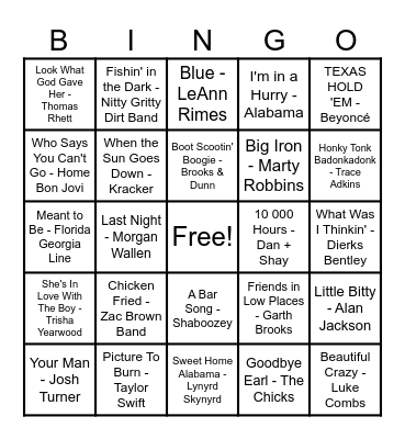 🤠 Country Hits 🤠 Bingo Card