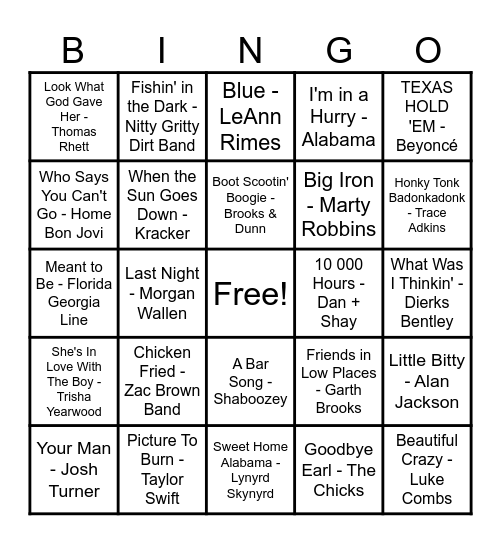 🤠 Country Hits 🤠 Bingo Card