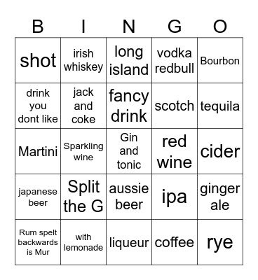 Bar Crawl Bingo Card