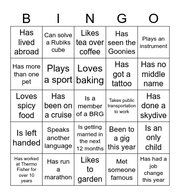Find Someone Who Bingo Card