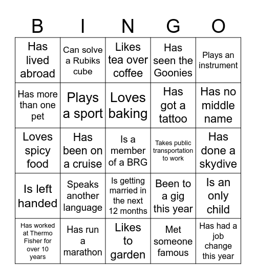 Find Someone Who Bingo Card