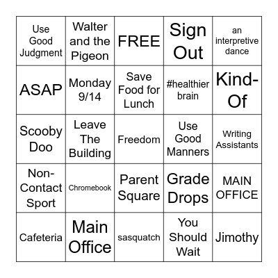 Beginning of the Year Bingo Card