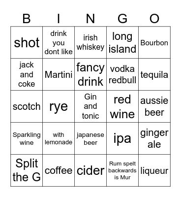Bar Crawl Bingo Card