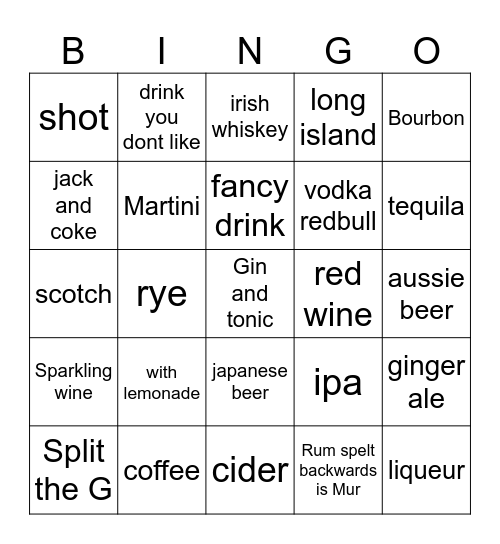 Bar Crawl Bingo Card