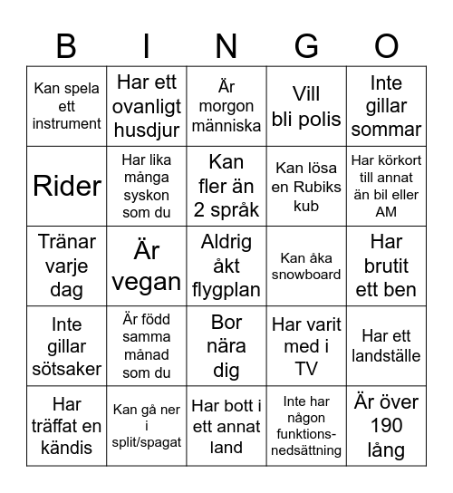 Hitta någon som... Bingo Card